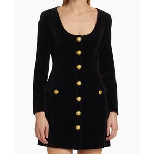 A.L.C. Black Ivy Velvet Button Front Long Sleeve Gold Button Mini Dress 10